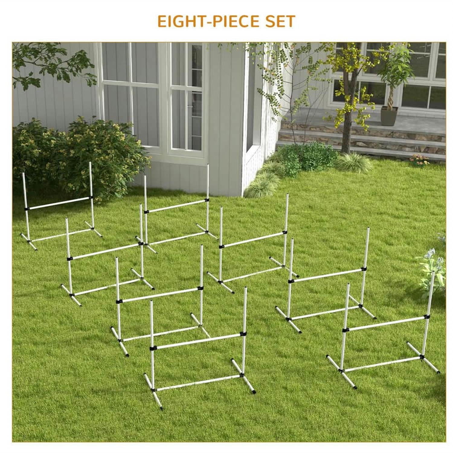 Kadyn 8-Piece Dog Agility Set with Height-Adjustable Bars, Portable Bag, Replacement Top Bar for Dog Training, Pet Agility, White