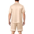 thumbnail image 5 of Garbnen Silk Mens Pajama Set 2 Piece Short Sleeve Button Down Sleepwear Pjs Shorts Set Cozy Mens Loungewear Set Beige 4XL, 5 of 7