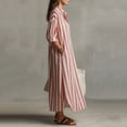thumbnail image 5 of Women's Vertical Stripe Shirt Maxi Dress, Collar 3/4 Sleeve Loose Oversized Casual Vacation Tunic Dress with Side Pockets Red XXXL(XXXL), 5 of 5