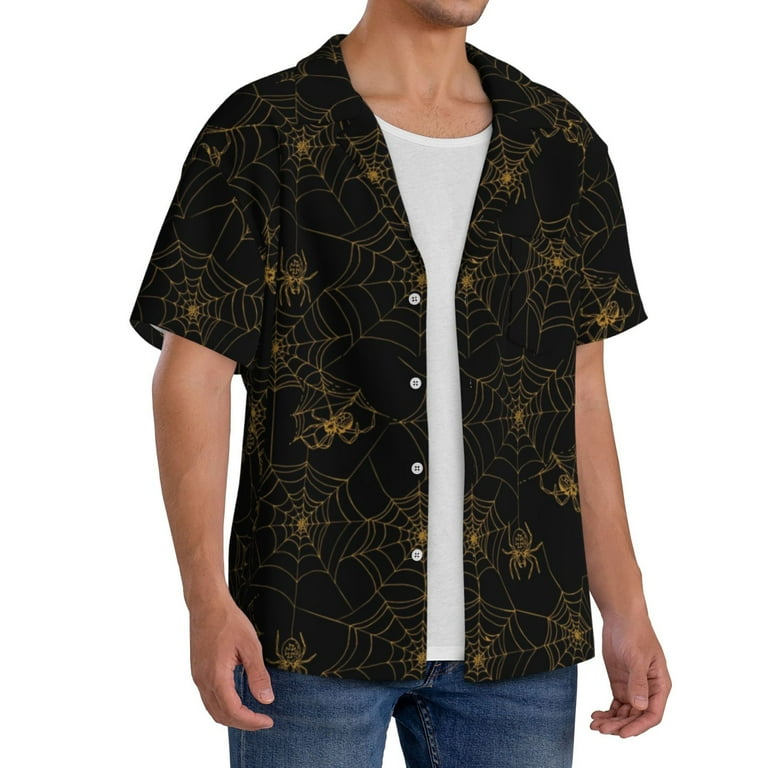 Fuzoiu Gold Spiders And Cobwebs Print Men's Casual Short,Men's