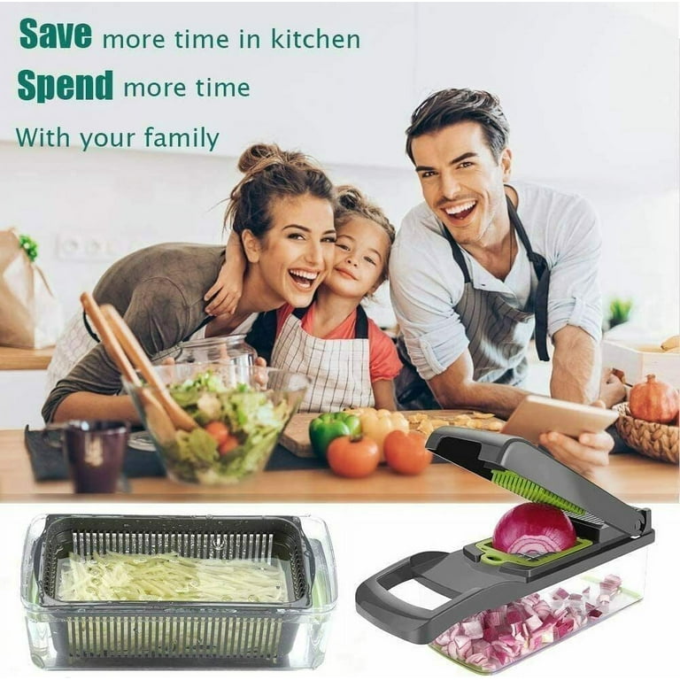 Multiple Vegetable Chopper Dicer, Onion Chopper, 12 in 1 Hand Held Food and  Fruit Chopper,Adjustable Veggie Mandoline Slicer with 7 Durable Stainless  Steel Blades(Green) 