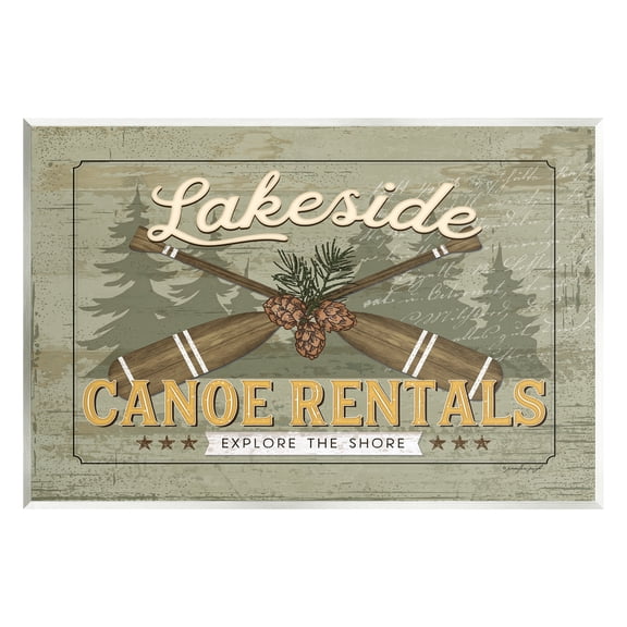 Stupell Lakeside Canoe Rentals Vintage Rustic Landscape Painting Wall Plaque Unframed Art Print Wall Art