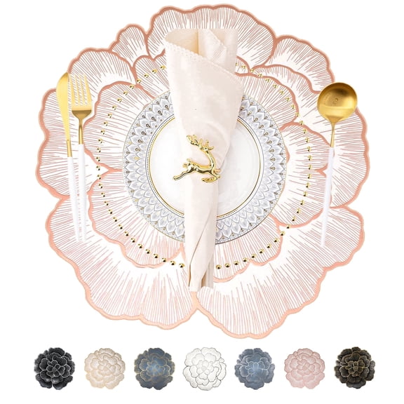 Evlmd Placemats Set of 6, Round Rose Flowers Placemats for Dining Table, 15" Heat Resistant Non Slip and Washable Table Mats for Wedding, Holiday Party, Kitchen Decoration