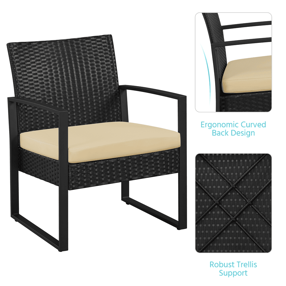 Renwick 3-Piece Patio Bistro Set with 2 PE Rattan Chairs and Table, Black/Khaki