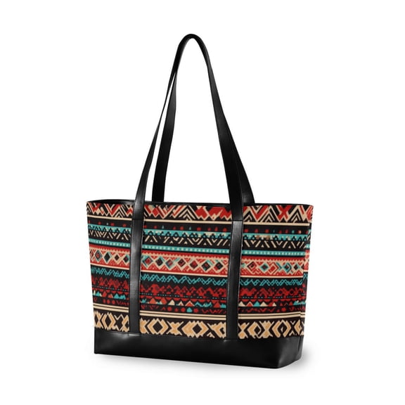 FORMRS Canvas Laptop Tote Bag for Women with 15.6" Computer Compartments Shoulder Handbag, Tribal Geometric