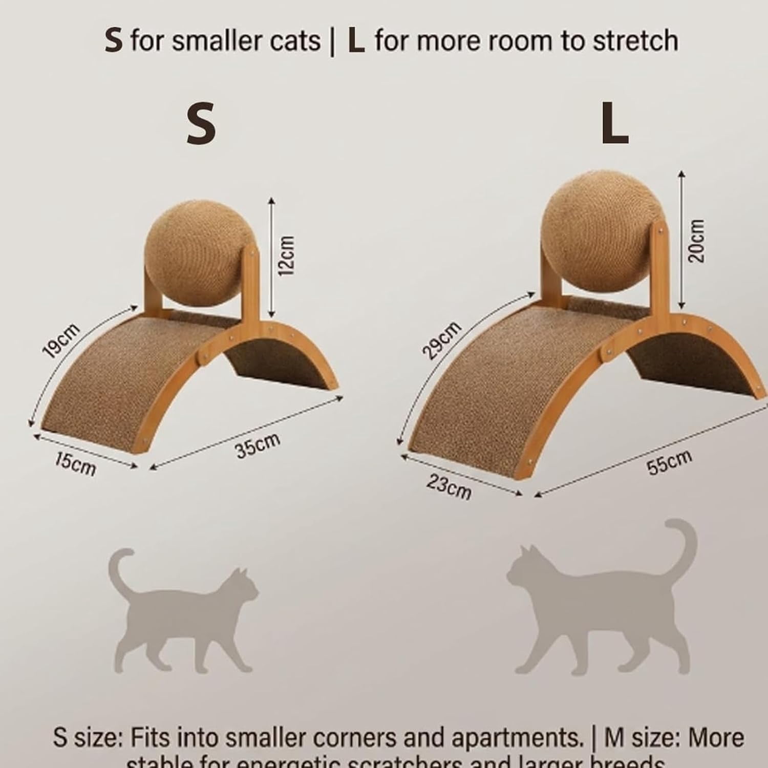 Wobble Ball Cat Scratcher, Rotating Natural Sisal Ball Wood cat scratching ball on stand , 2-in-1 Interactive Cat Scratching Post with Arch Bridge for Indoor Cats, Durable Furniture & Rug Protecto -S