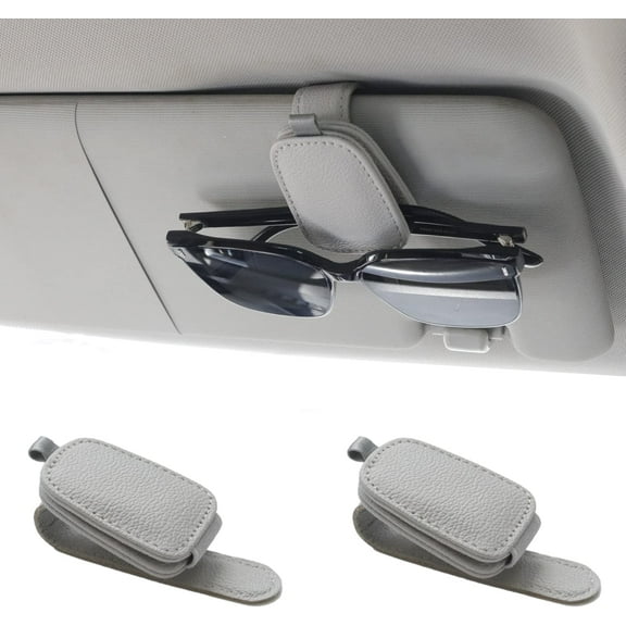 UISHUSO 2 Packs Sunglasses Holders for Car Visor - Magnetic Leather Sunglasses Holder and Ticket Card Clip - Car Visor Accessories (Silver Grey)