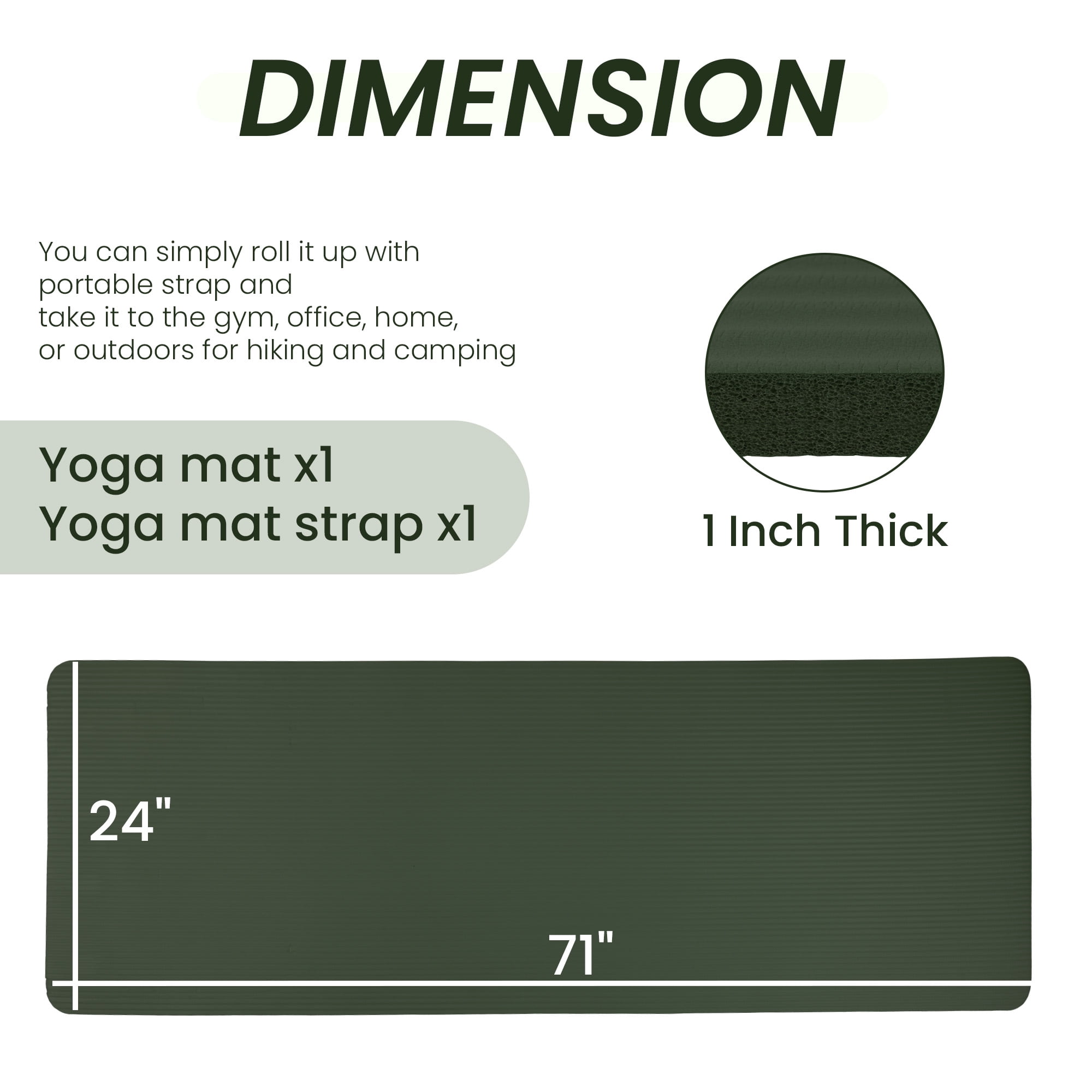 Sprint Demon Extra Thick 1" Yoga Mat - 71"x24" Non-Slip Exercise Mat with Carrying Strap, High Density Foam for Spine & Joint Support, Easy Clean & Portable for Hom，Travel，Gym
