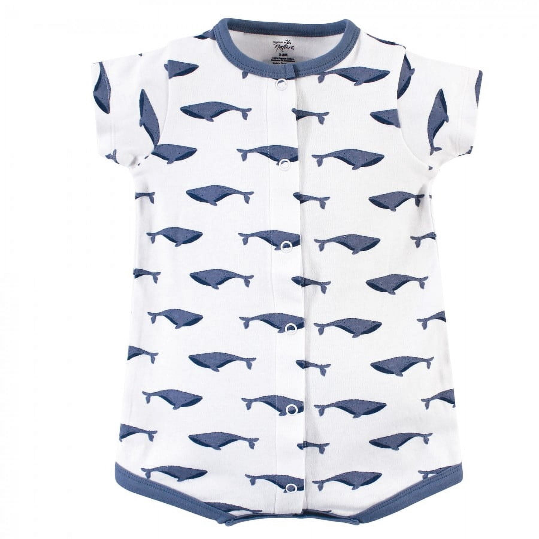 Touched by Nature Baby Boy Organic Cotton Rompers 3pk, Blue Whale, 9-12 Months