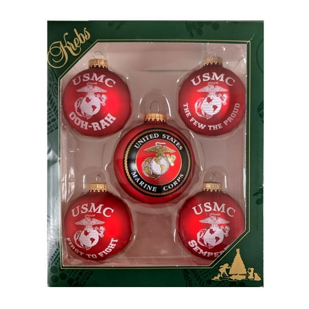 U.S. Marine Logo and Saying 5 Pack Assortment Glass Ornaments, 3 1/4