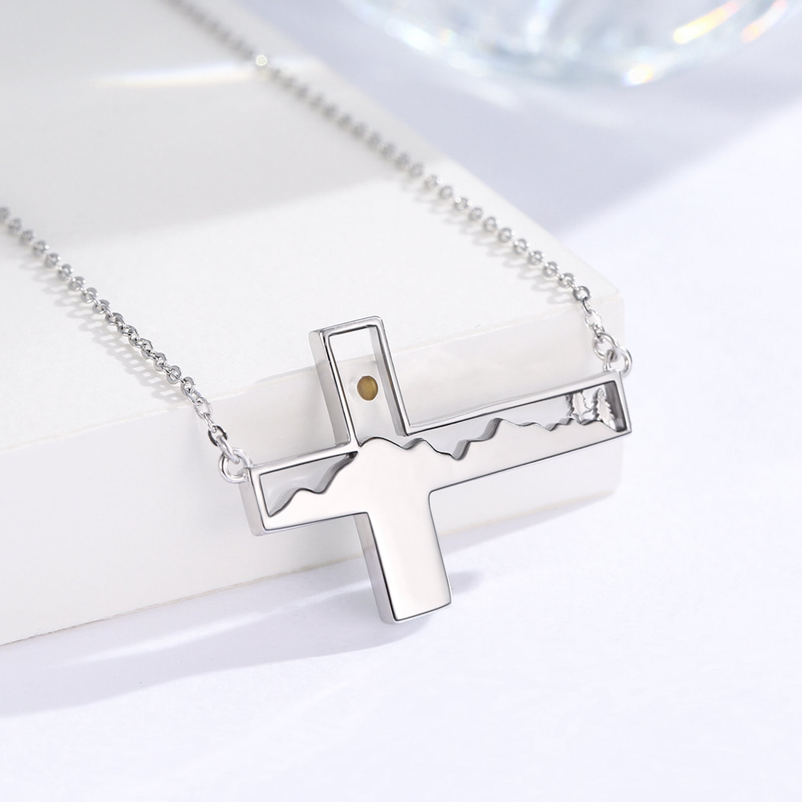Coachuhhar Cross Necklace for Women 925 Sterling Silver Mustard Seed Mountain Pendant Necklace Christian Jewelry Mother's Day Gifts with Mom Wife