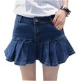 thumbnail image 1 of ZECATL Women's Casual Slim A-line Pleated Ruffle Short Mini Denim Skirts, 1 of 8