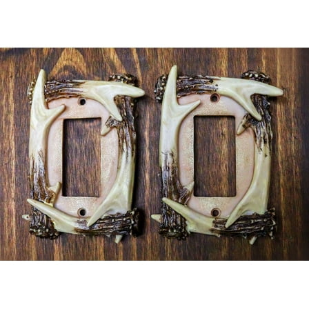 Set of 2 Rustic Forest Stag Deer Antlers Single Rocker Wall Switch Cover Plates