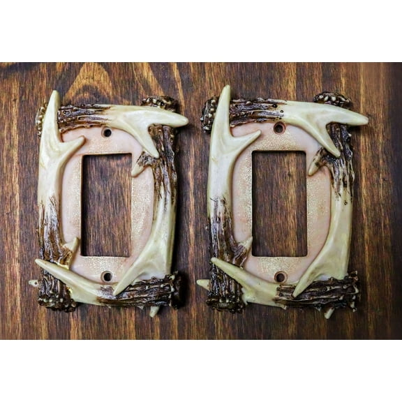 Set of 2 Rustic Forest Stag Deer Antlers Single Rocker Wall Switch Cover Plates