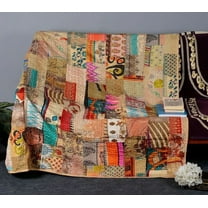 Vintage Silk Sari Patchwork Kantha Quilt Handmade Bedding Blanket Twin Size
