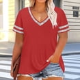 thumbnail image 2 of FRSASU Plus Size Tops for Women Short Sleeve V-Neck Casual Summer Loose Fit Tunics T-Shirts Red-B, 2 of 5