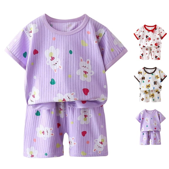 SROBPTY Outfit Set for Toddler Boys Girls Print Short Sleeve Top Crew Neck and Shorts Light