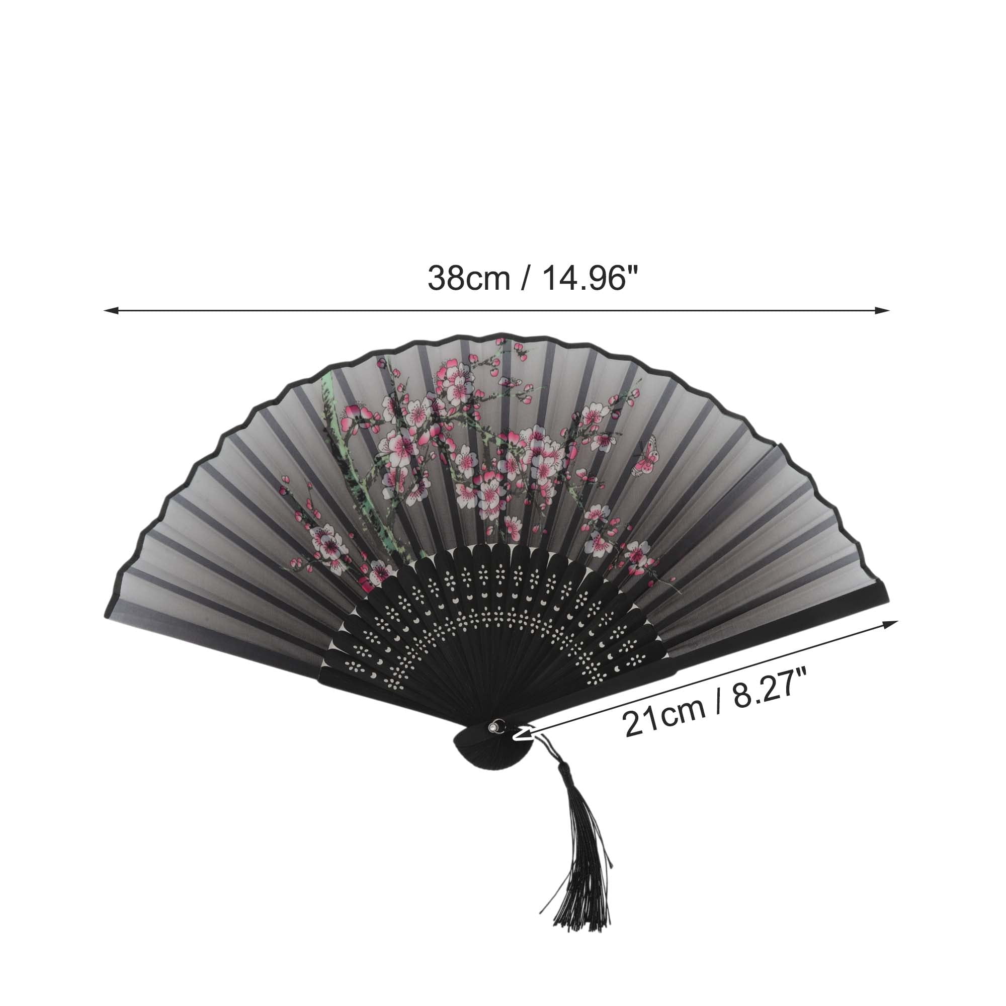 Unique Bargains Folding Fan 1Pc for Party Gray Joyful Magpie on Plum Blossom Branch Design
