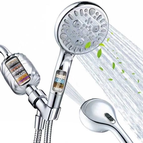 24 stage filtered shower head with handheld 8 setting sprayer,with 70 inch long shower hose