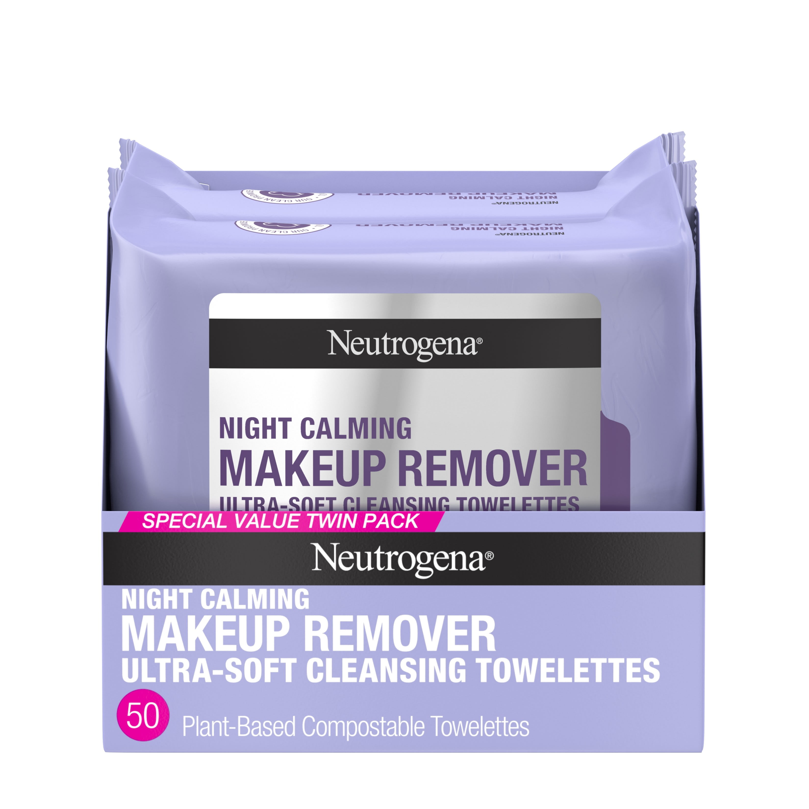 Neutrogena Cleansing Night Calming Wipes, Alcohol-Free, 25 ct, 2-Pack