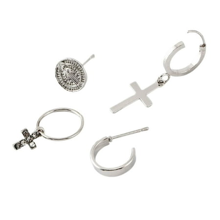 

4Pcs Antique Silver Assorted Religional for Cross Pendant Virgin Mary Hoop Earri
