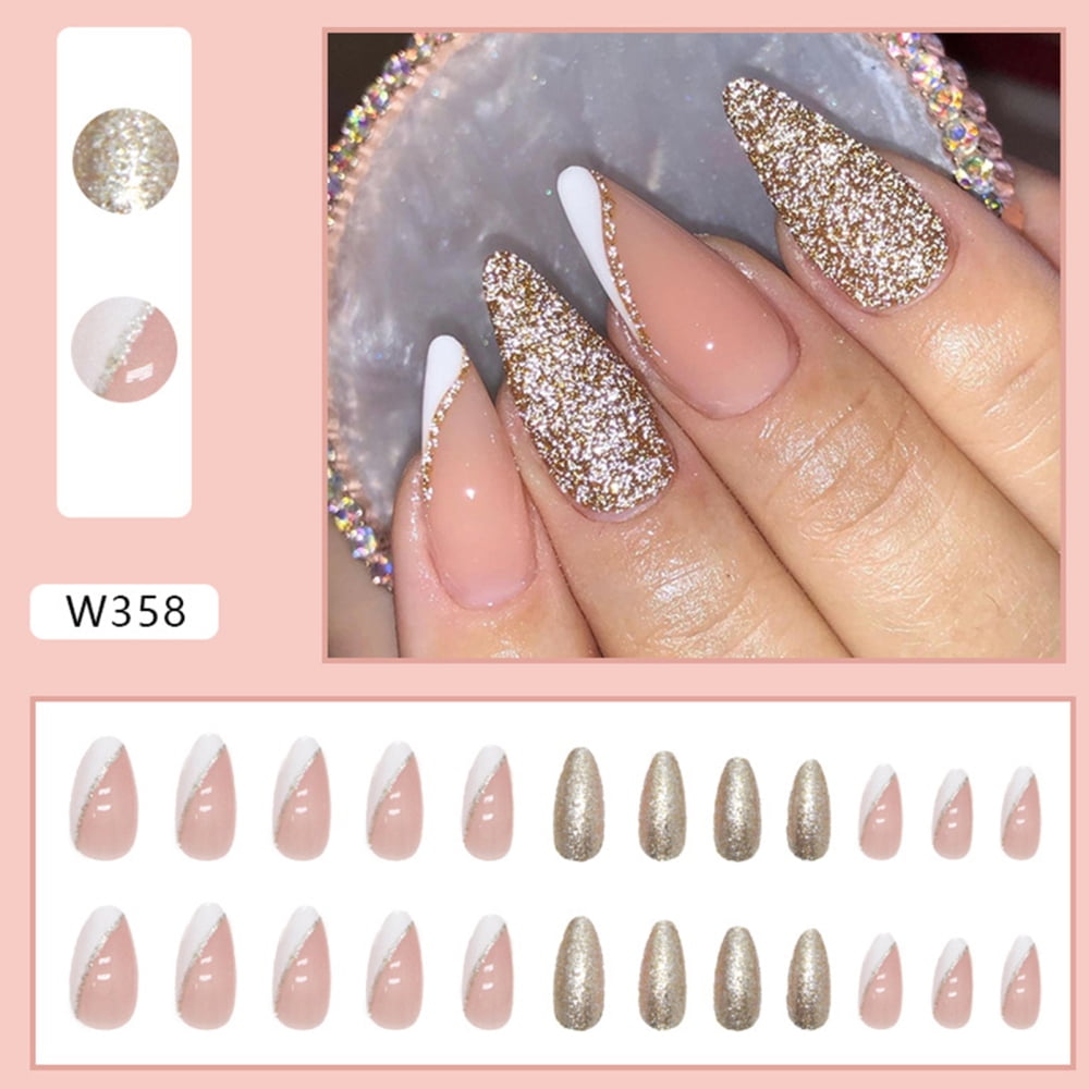 Oblique French Tips Fake Nails with Oblique White Edges Art Nail Pieces ...