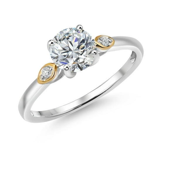Gem Stone King 1.03 Cttw IGI Certified Lab Grown Diamond in 925 Silver and 10K Yellow Gold Engagement Ring for Women | Center Diamond - 1 Ct | E-F Color | VS1-VS2 Clarity (Size 9)