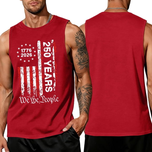 LNZGNM Mens 4th of July Tank Tops Big and Tall USA Flag Sleeveless Shirt Athletic Muscle Graphic Tank Tops Outdoor Tee Tops,Red XL