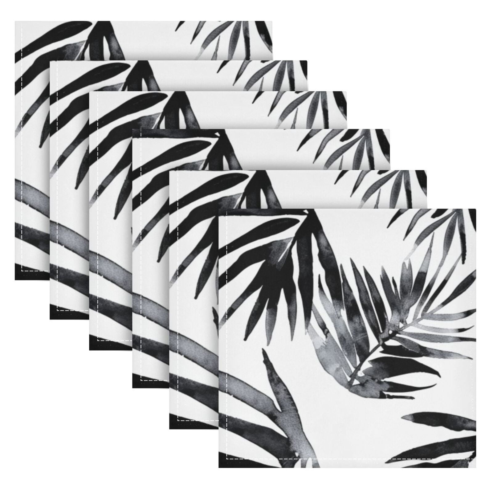 JSTEL Black Palm Leaf Watercolour Cloth Napkins Set of 6, 20x20 Inch Washable and Reusable Napkin for Decoupage Dinner Party Everyday Use