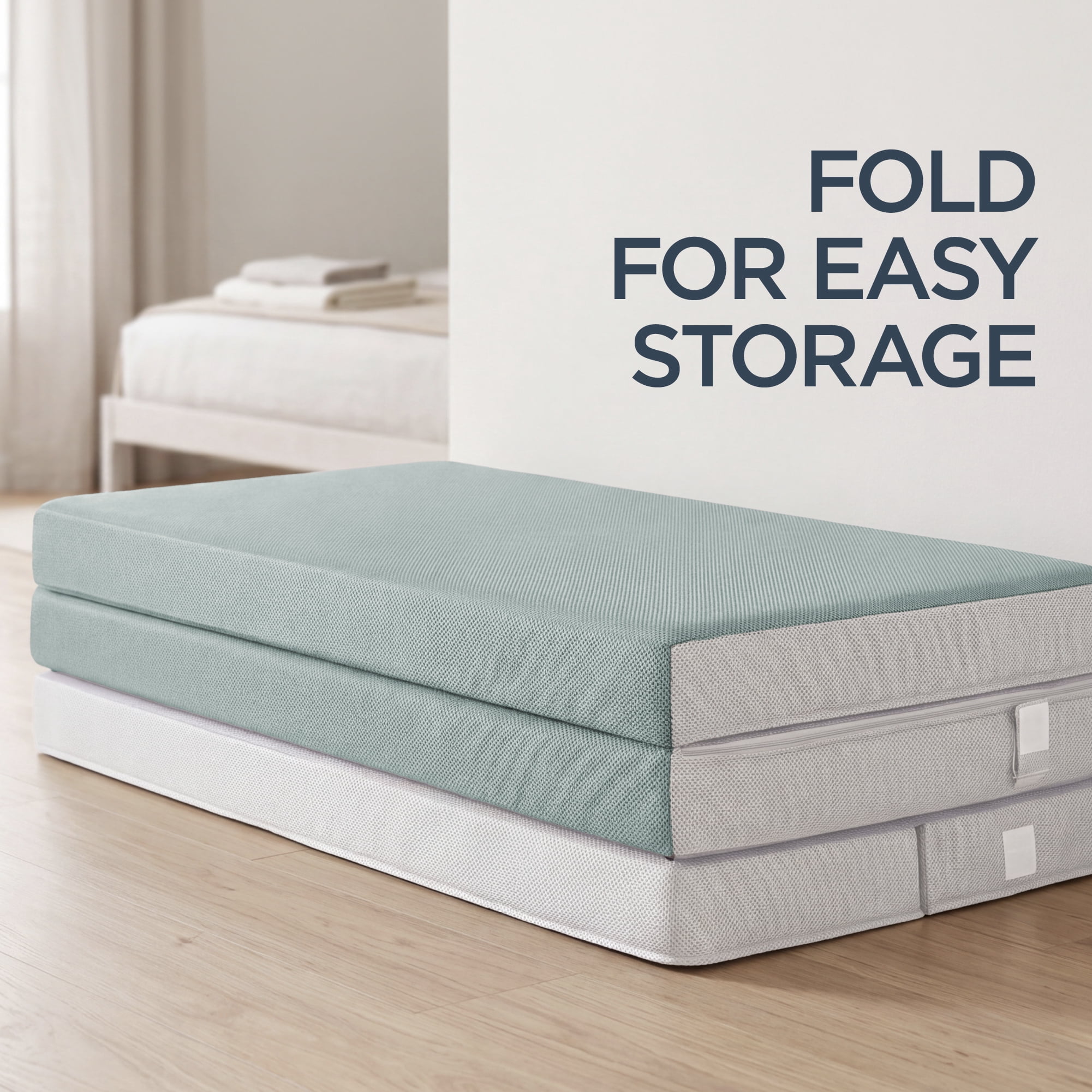 Best Choice Products 4in Thick Folding Portable Twin Tri-Fold Mattress w/ Carry Case, Washable Cover - Seafoam