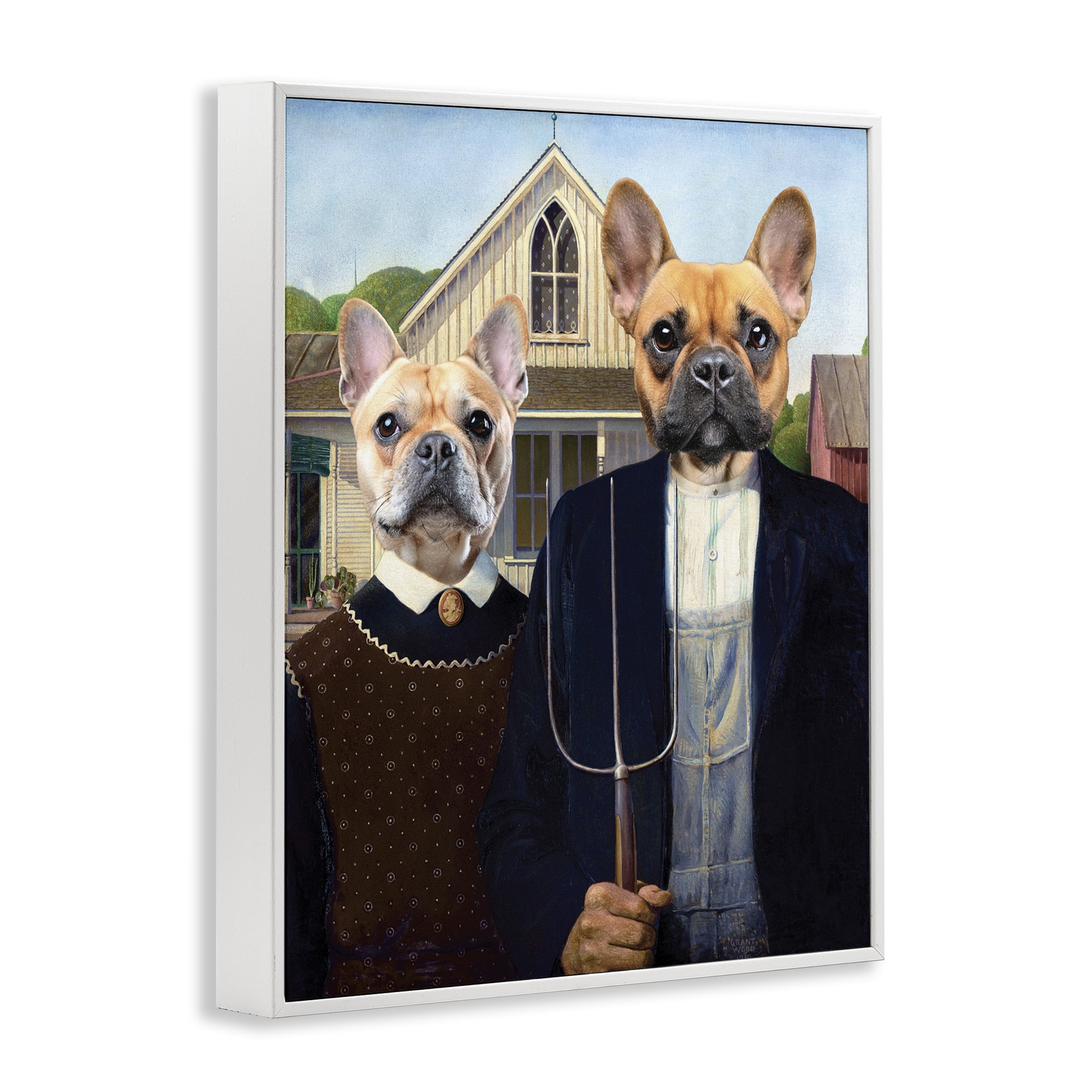 Stupell Industries French Bulldogs Iconic Farmers White Framed Giclee Art, design by Grotto Studios