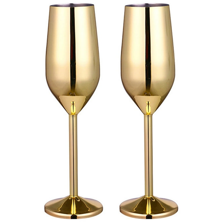 Champagne Flutes, Set of 2 , Stainless Steel Shatterproof Champagne Coupes for Indoor & Outdoor Use, Size: One size, Gold