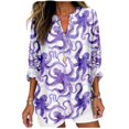 thumbnail image 1 of Top tipo túnica MARSVOVO con estampado de pulpo morado y cuello en V para mujer, 1 of 3