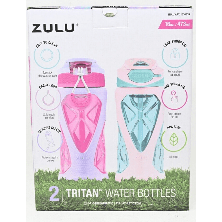 Zulu Flex Tritan Plastic 16oz Water Bottle Set, 3-pack