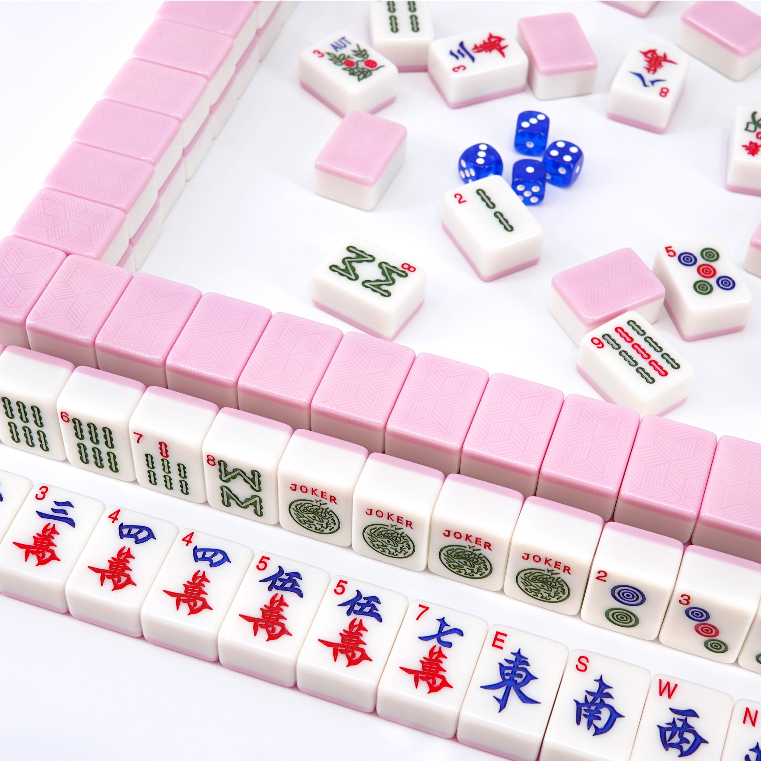 AzulHome American Mahjong Set with Bag: 166 Pink Melamine Tiles (1.4"), 4 Dice, 80 Poker Chips | Complete Game Set