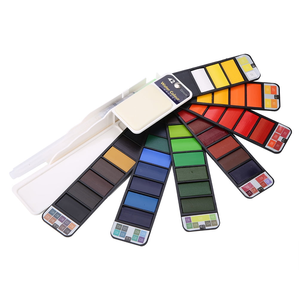 Watercolor Paint Set, Fan Shaped Pigment Painting Set Solid Watercolor with Drawing Dip Pen, Foldable Pigments with Water Brush for Artists Students Kids Beginners