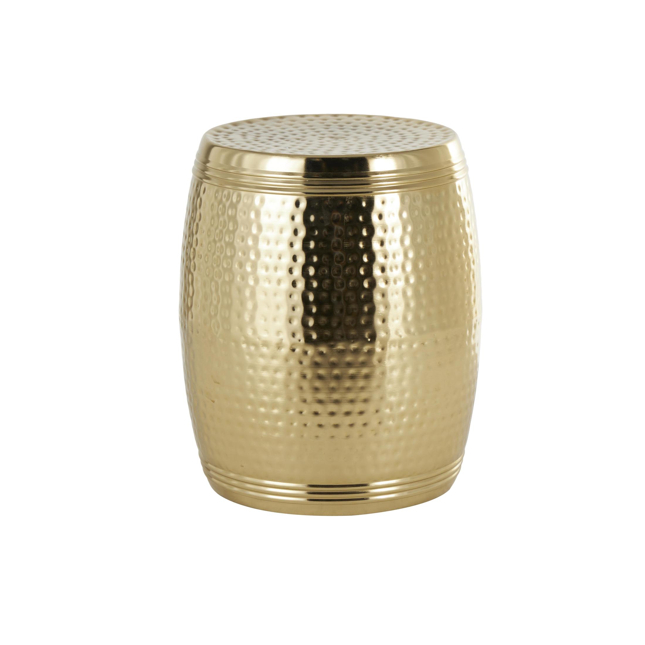 DecMode 16" x 19" Gold Metal Handmade Drum Accent Table with Hammered Design, 1-Piece