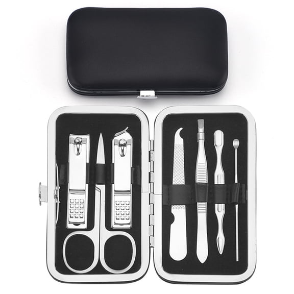 Xukmct 7 Pcs Stainless Steel Nail Clippers Manicure Set Grooming Kit Nail Care Tools for Women Men, Black