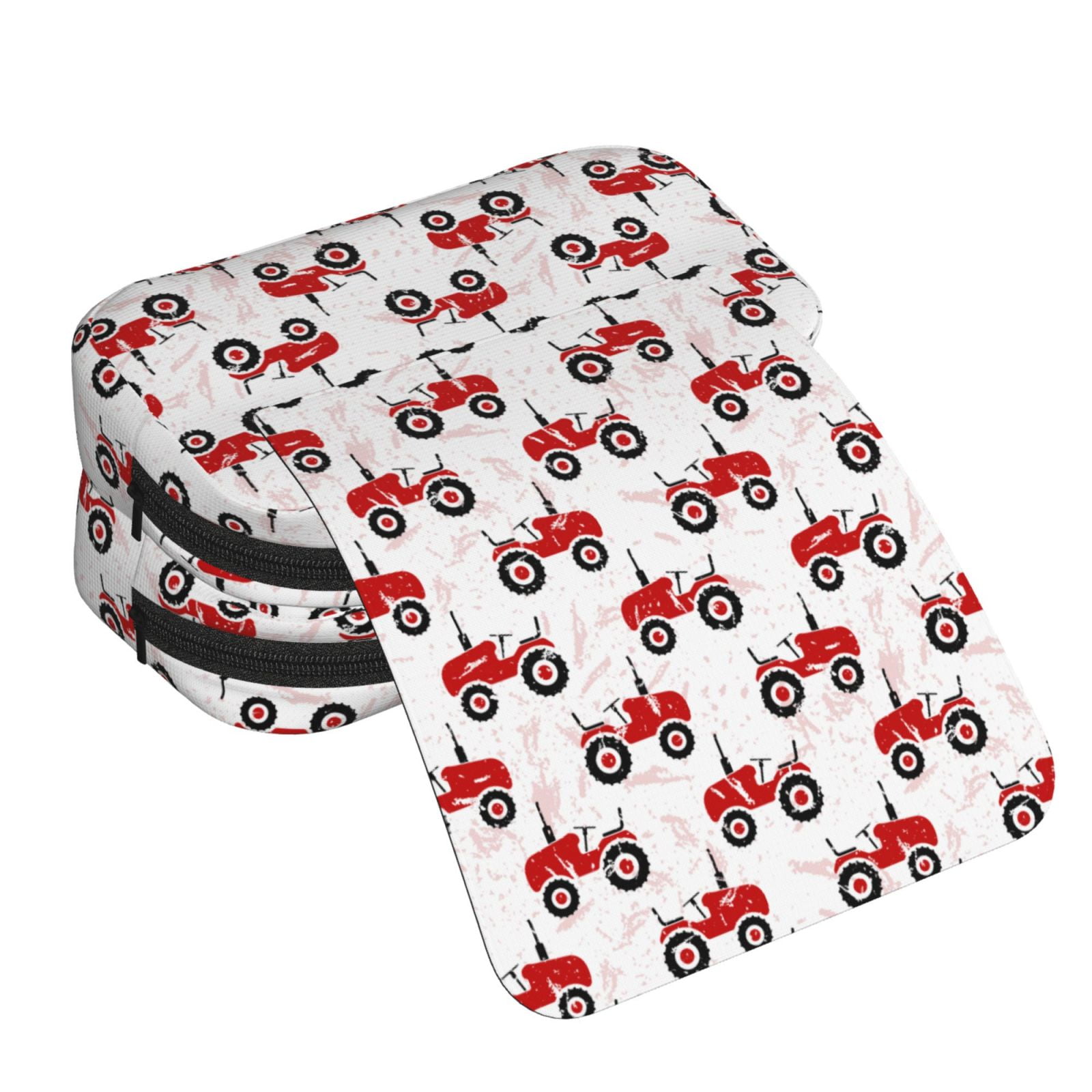 Rateoe Red Wheeled Tractors Pattern Double Clamshell Pen Case, Storage Organizer with Two Zipper Compartments– Holds Up to 50 Pencils & Pens