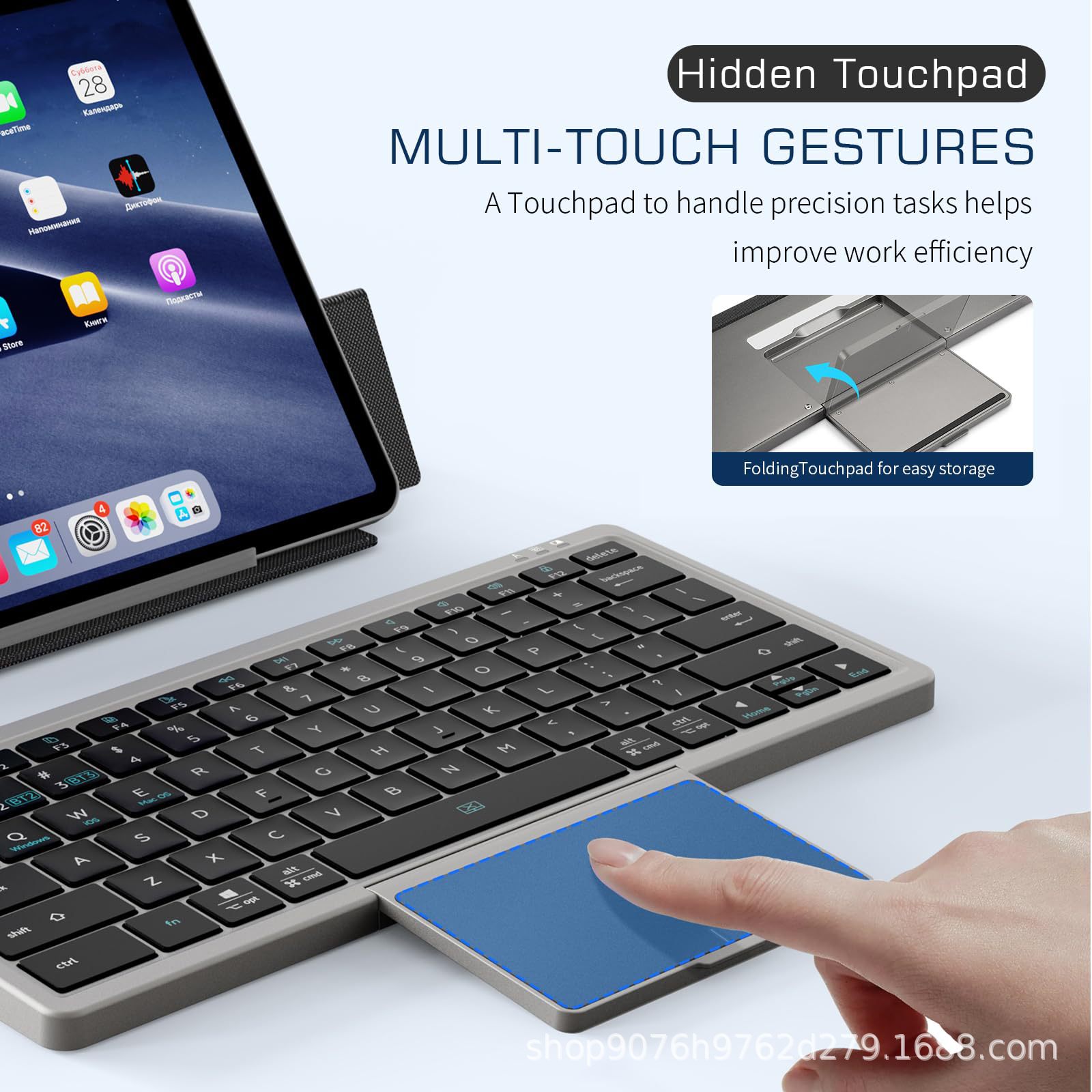 MiFuny Wireless Bluetooth Keyboard Tablet Phone Computer with PU Leather Hidden Touchpad Bluetooth Portable Keyboard