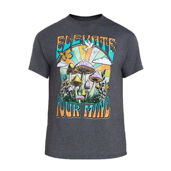 Men's Mushroom Elevate Your Mind Gray Graphic T-Shirt - Medium