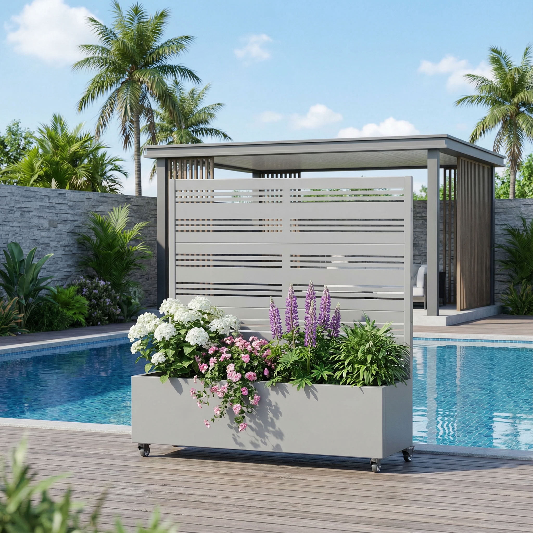 MAYEERTY 3 Panels Outdoor Metal Planter Box, Durable Weather-Resistant Planter, Decorative Metal Flower Box for Patio, Balcony, Garden