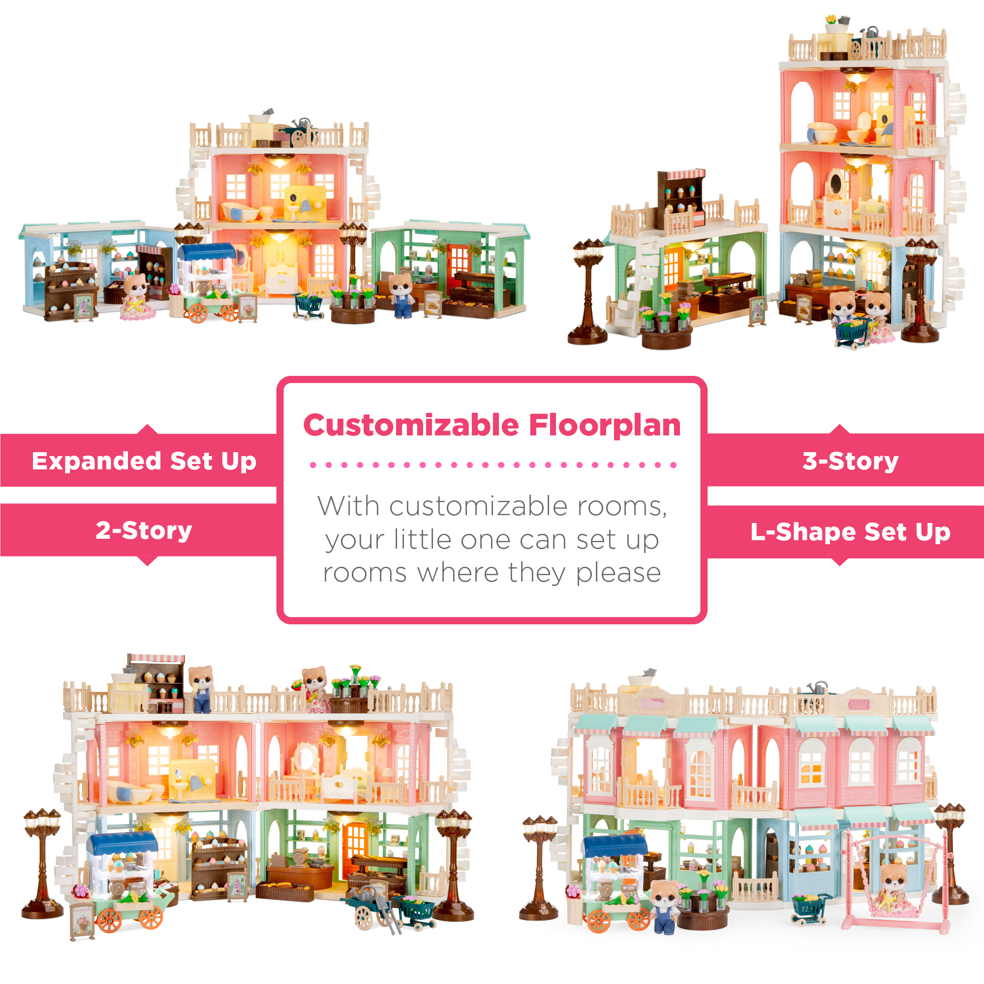Best Choice Products Deluxe Cottage Dollhouse Mansion Pretend Toy Playset w/ 225 Accessories  and Tiny Critters for Kids - image 3 of 7