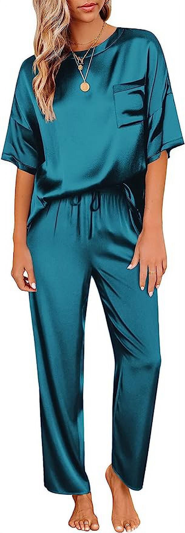 Zeagoo Women's Satin Silky Pajama Set Short Sleeve Tshirt with Long