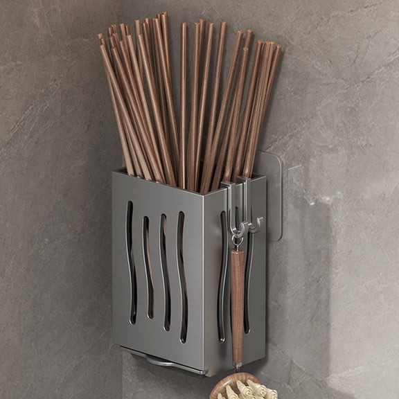 Storage Container Wall Mount Utensil Holder with Hooks – Organized Kitchen Tidy Caddy for Forks Spoons Chopsticks Towels and Silverware Storage