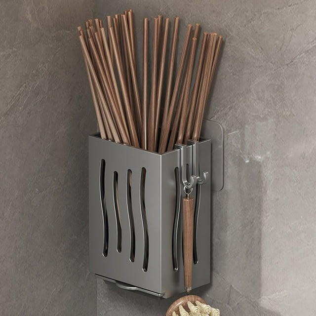 Storage Containers Wall Mount Utensil Holder Hanging Storage Organizer with Hooks for Cutlery Forks Spoons and Towel Caddy