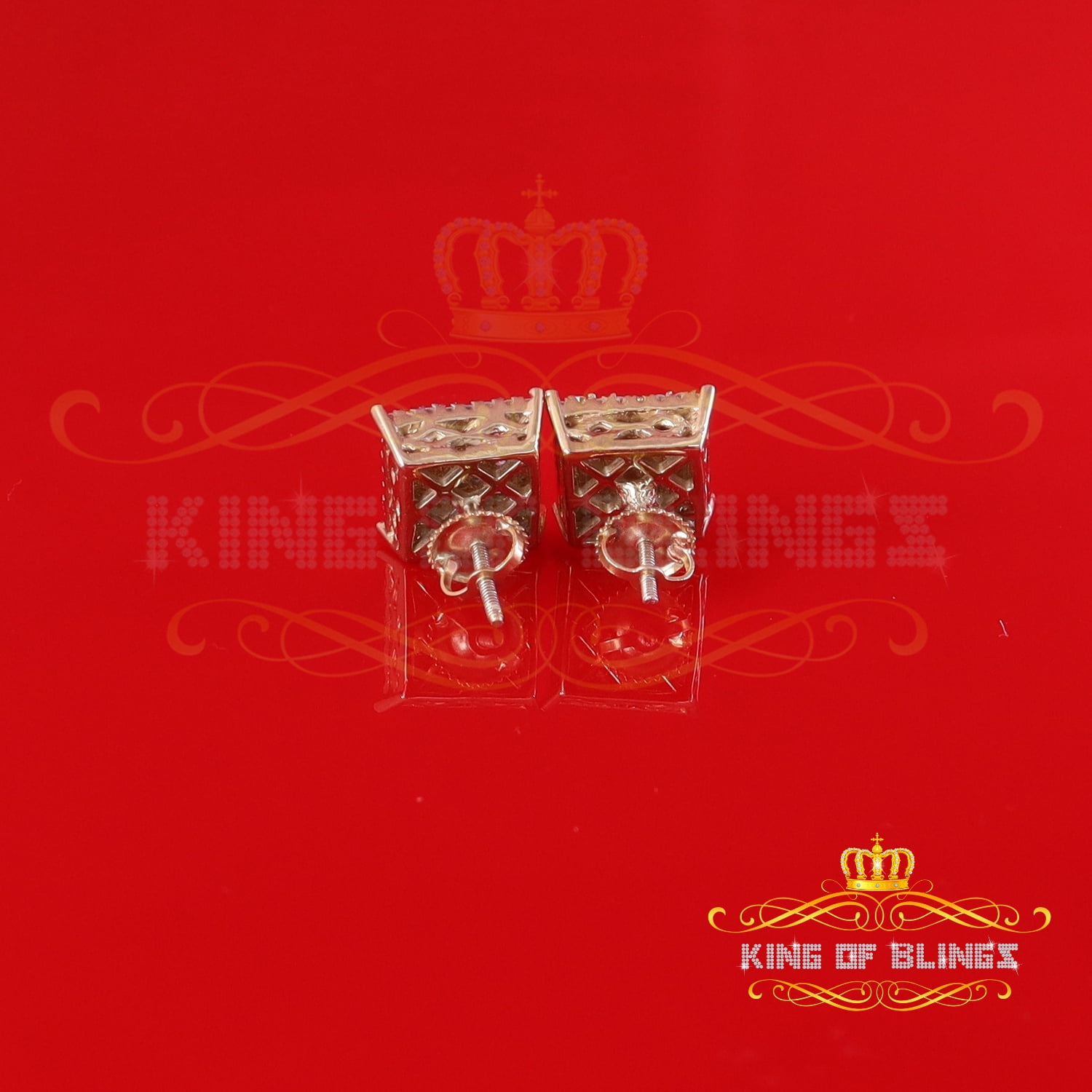 King of Bling's Men's/Women's 925 Silver Yellow 1.25ct VVS 'D' Moissanite Square Stud Earrings