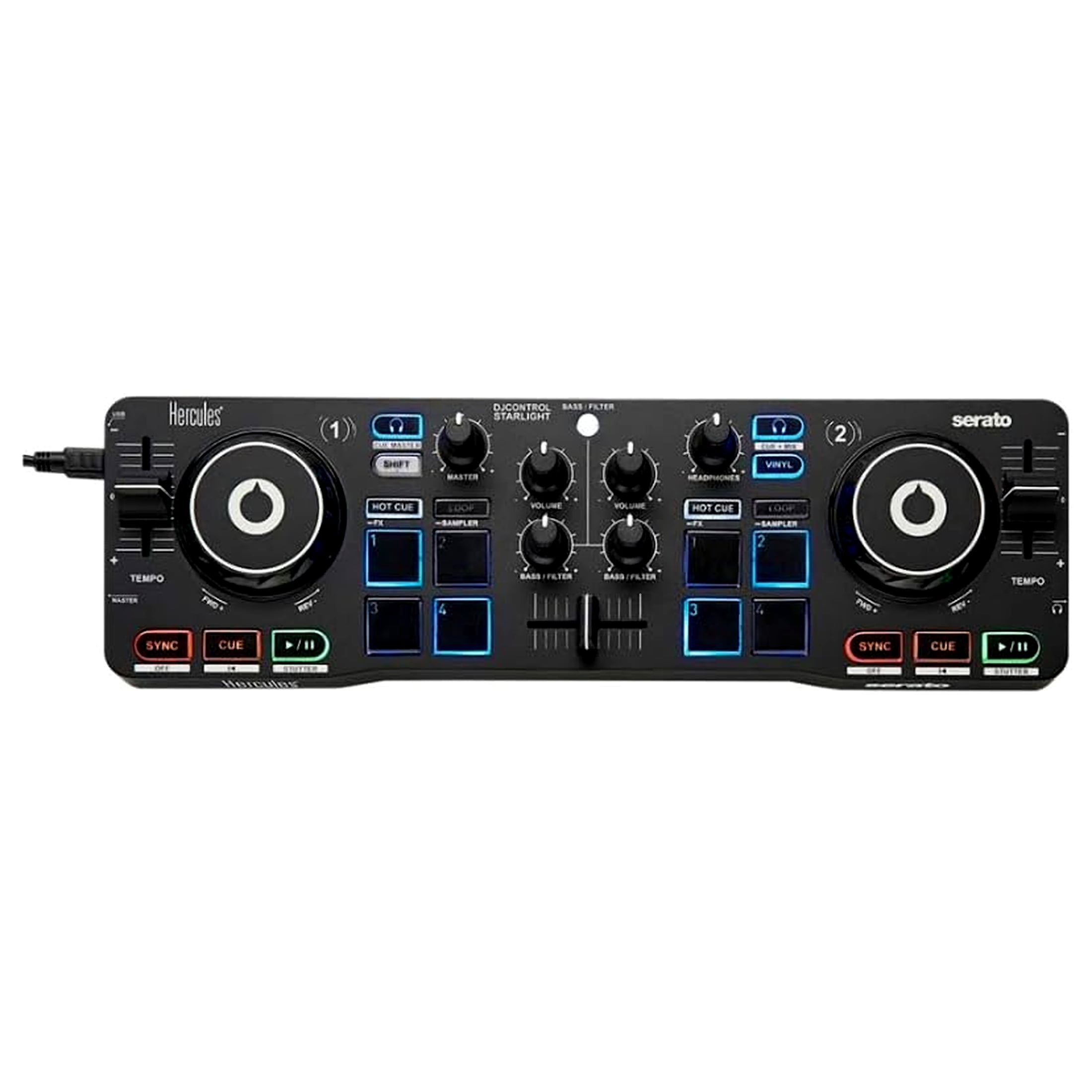Hercules DJControl Starlight Pocket USB DJ Controller with Headphones & USB Hub