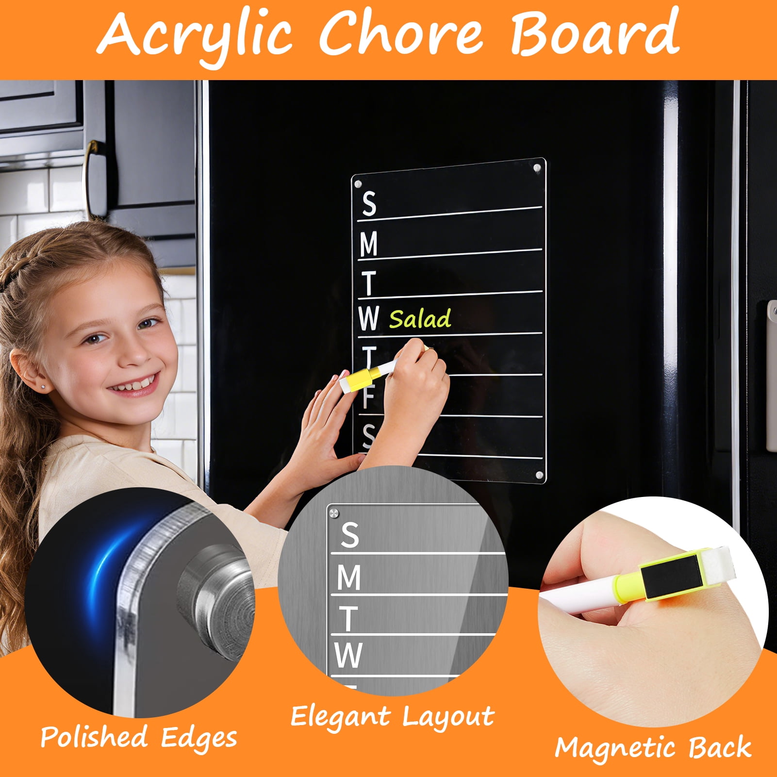 BrilhoGlee 2 Pack 12×8in Acrylic Magnetic Planning Board Set, Weekly Meal Planner, Dry Erase Board Calendar for Fridge, Shopping Grocery List/to Do List