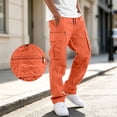 thumbnail image 2 of Sahpxhe Men's Cotton Cargo Pants Casual Straight Leg Elastic Waist Drawstring Pants with Zipper Pockets for Workout Hiking Orange XXXL, 2 of 8